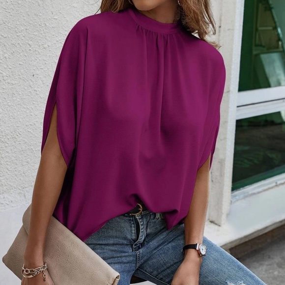 Classic Royal Blue Batwing Sleeve Loose Fit Blouse - Picture 12 of 16